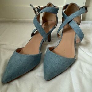 Journee Collection Blue Heels with Pointed Toe and Ankle Straps